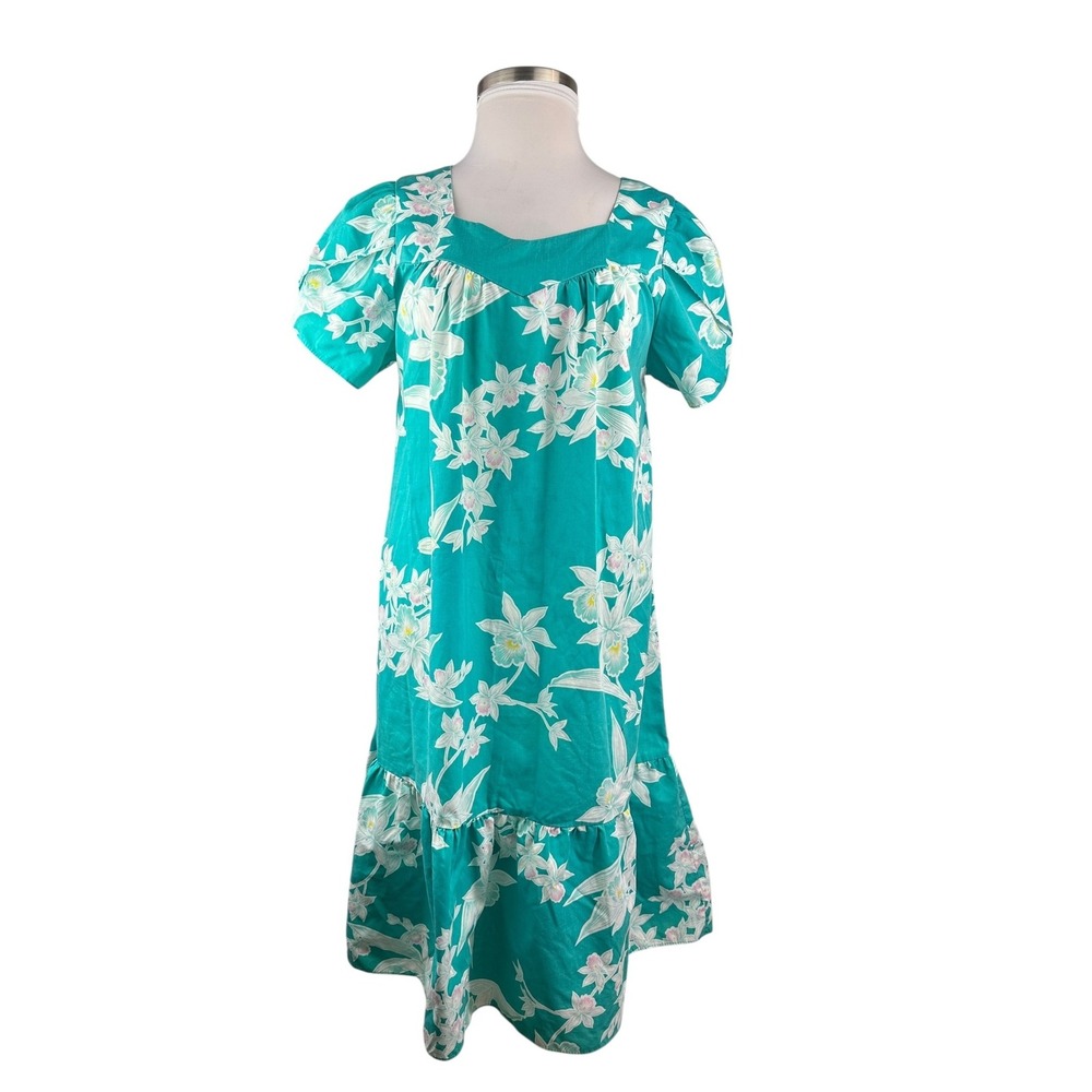 Vtg Royal Creations Hawaii Floral Orchid Ruffle Hem Dress Muumuu Women's Large - Picture 15 of 16